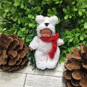 Cozy White Bear My Mini Baby Doll OUTFIT with Red Scarf